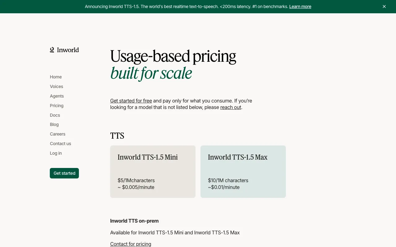 Inworld — pricing page