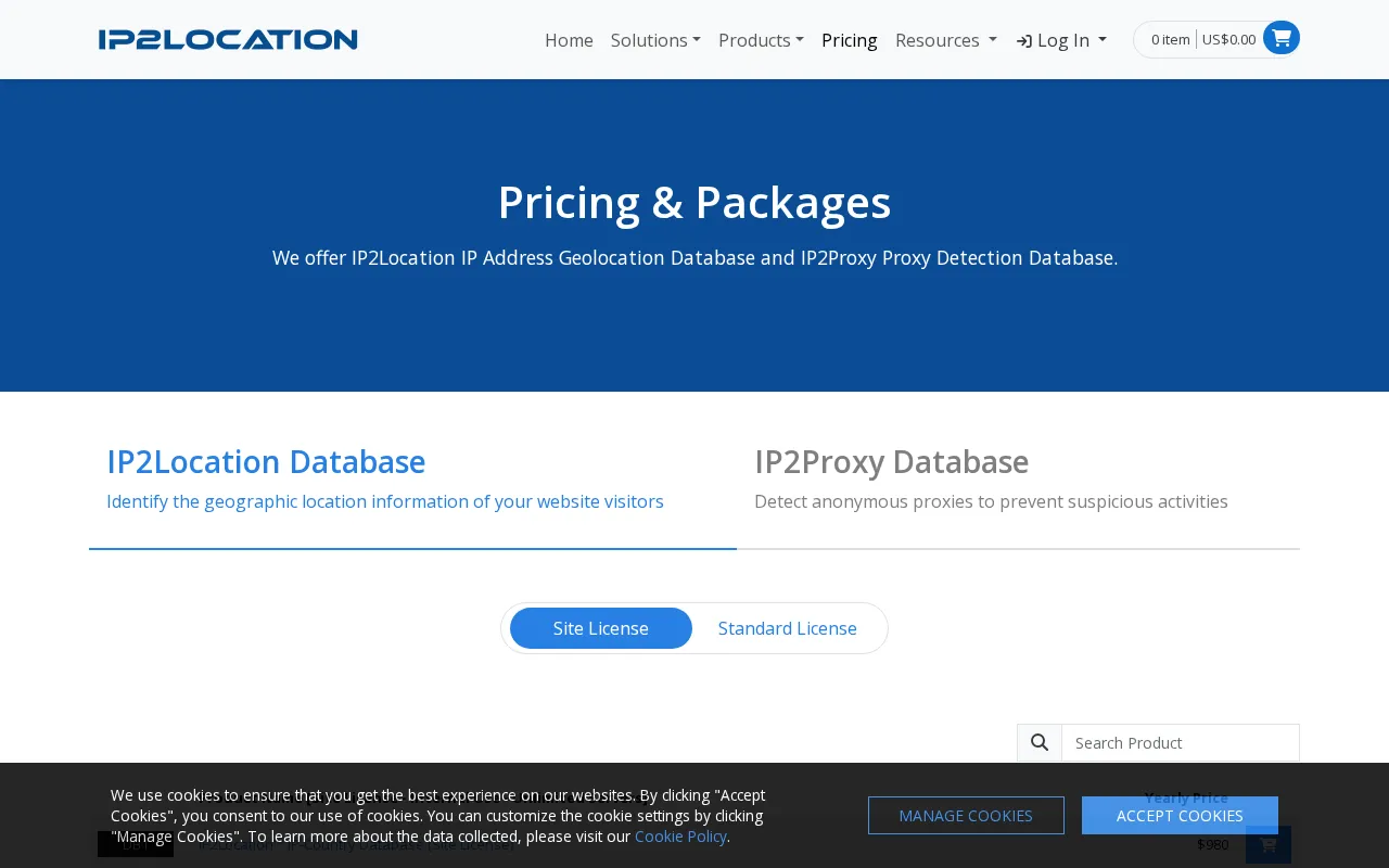 Ip2Location — pricing page