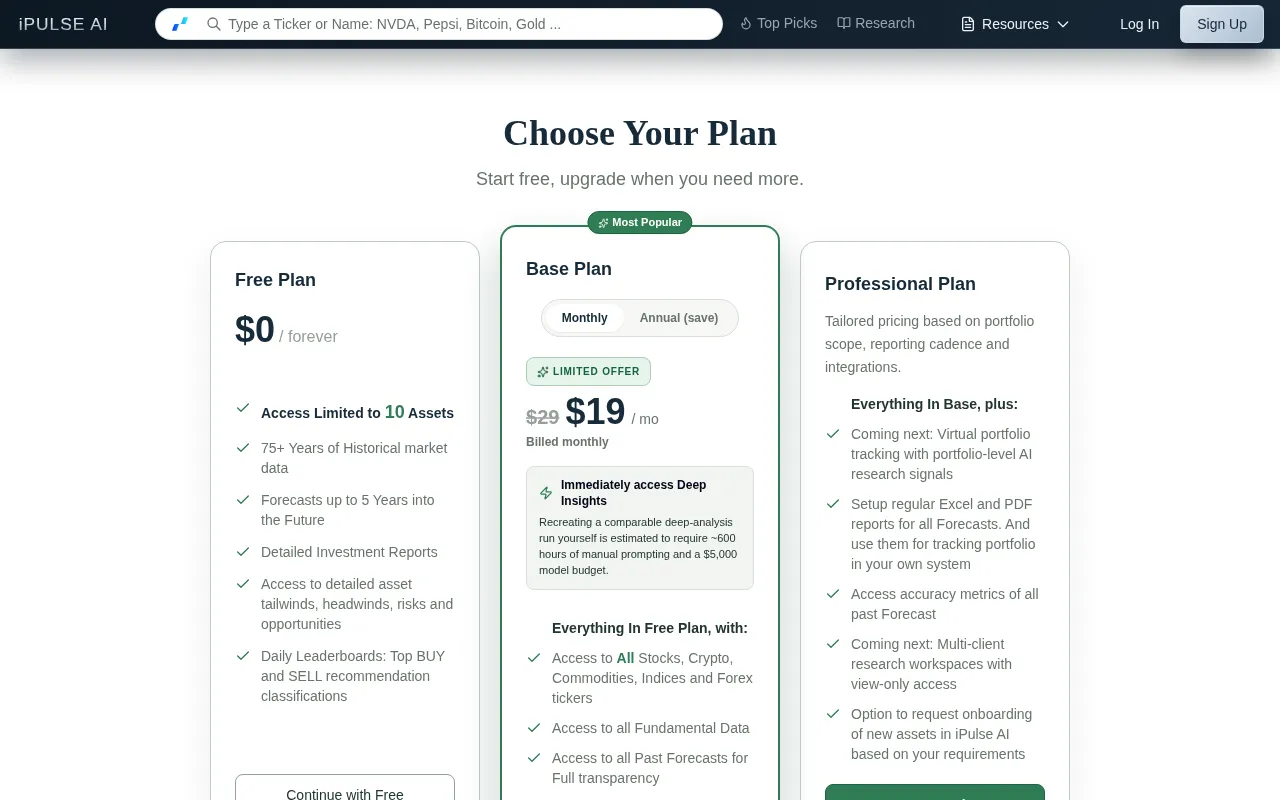 iPulse AI — pricing page