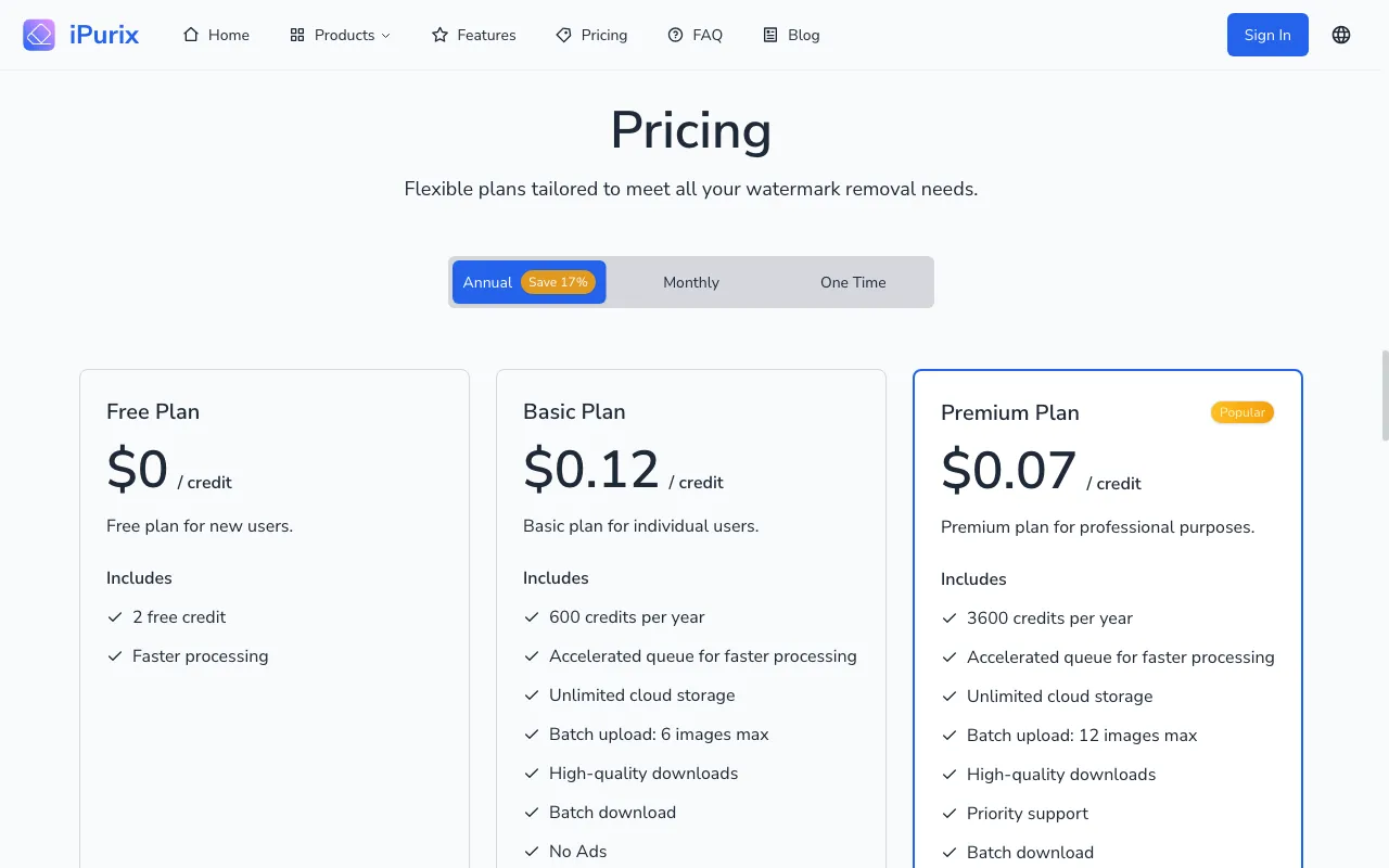 iPurix — pricing page