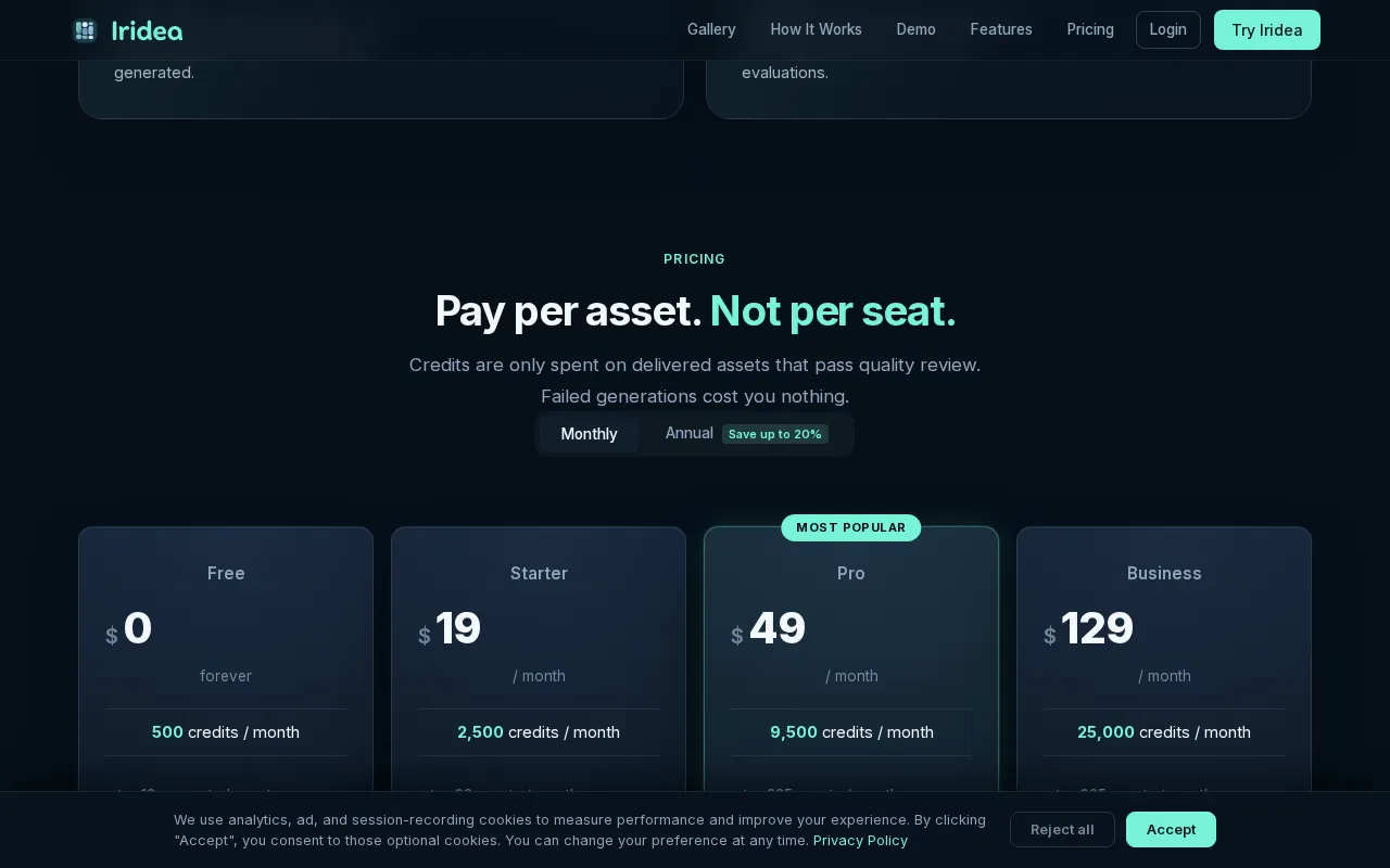 Iridea.ai — pricing page