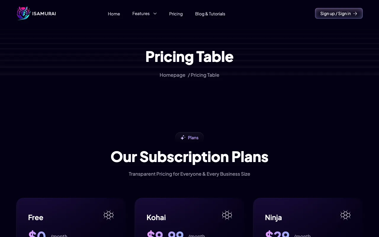 iSamurai — pricing page