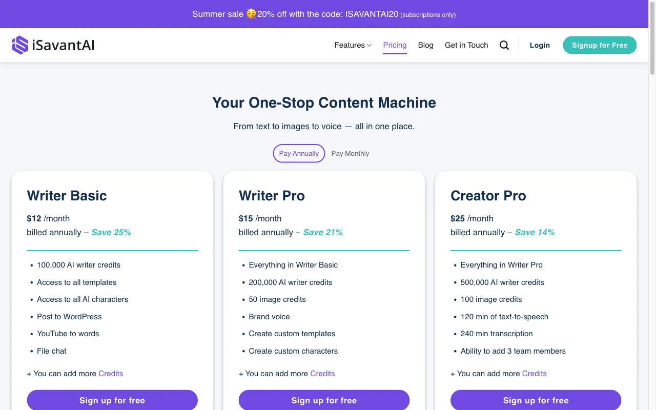 iSavantAI — pricing page