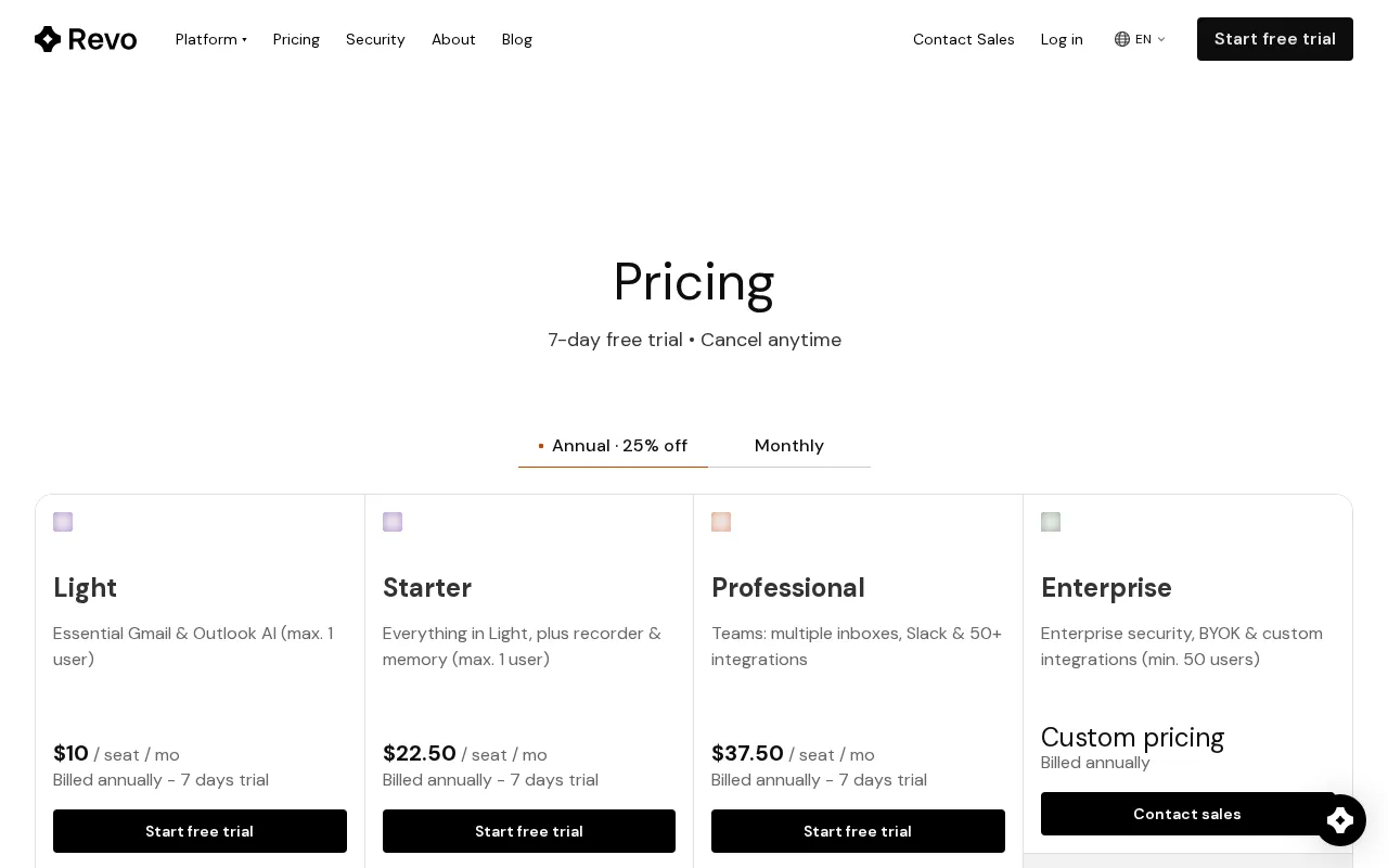 Revo — pricing page