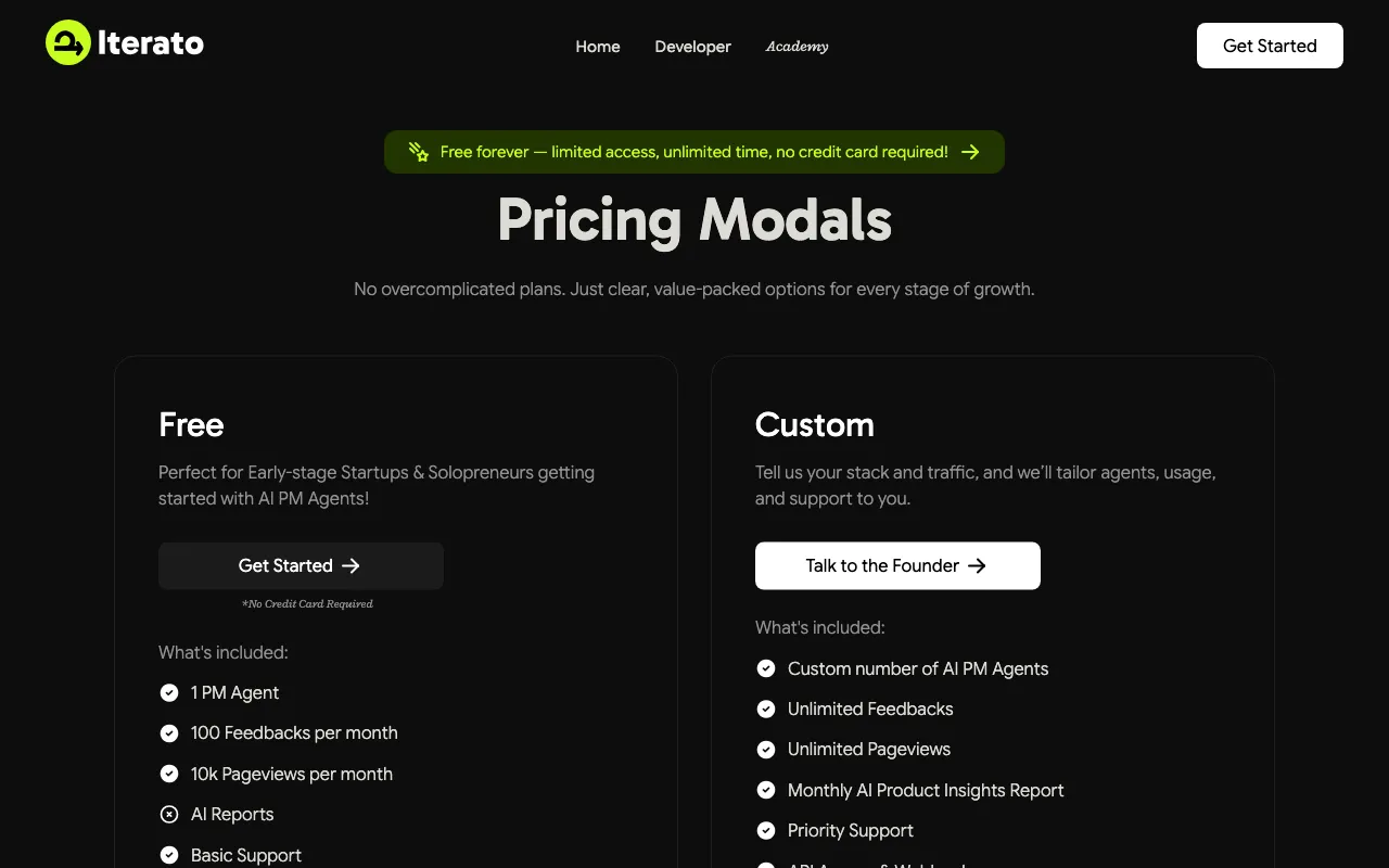 Iterato — pricing page
