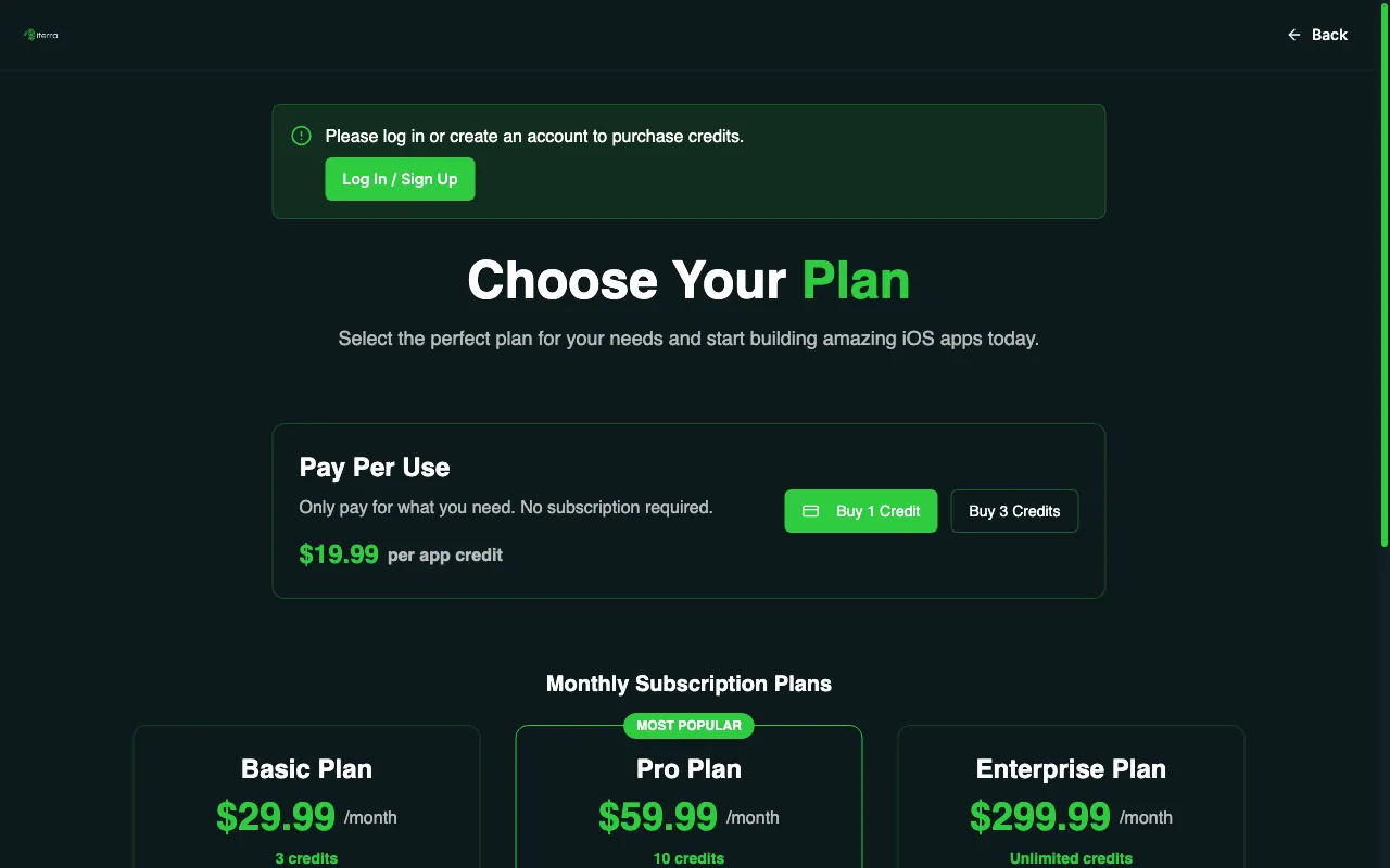 Iterra AI — pricing page