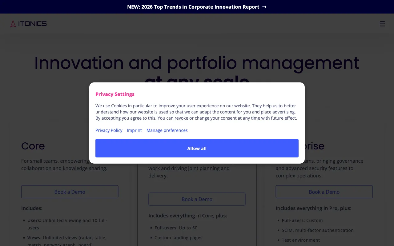ITONICS — pricing page