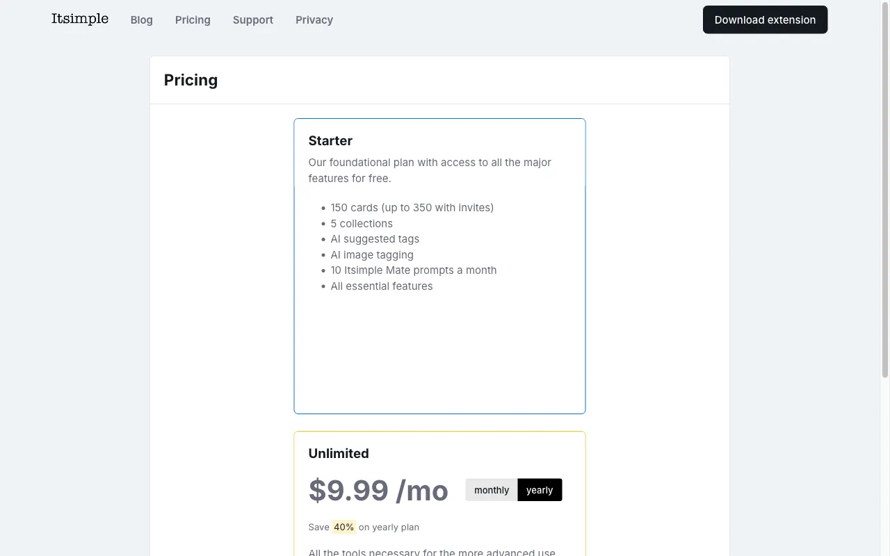 Itsimple AI — pricing page