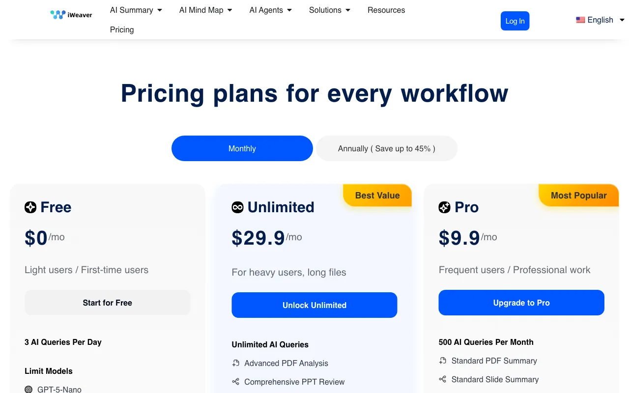 iWeaver — pricing page