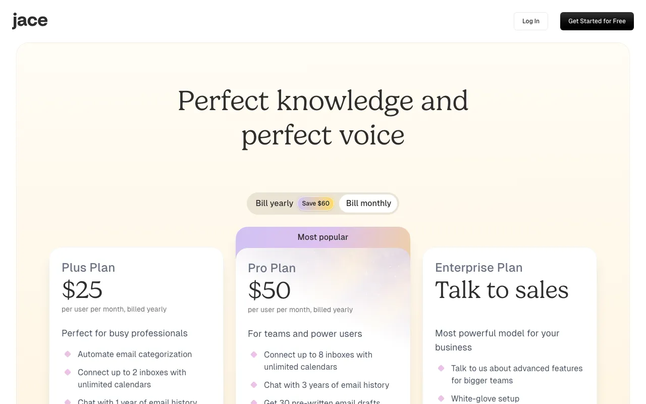 Jace — pricing page