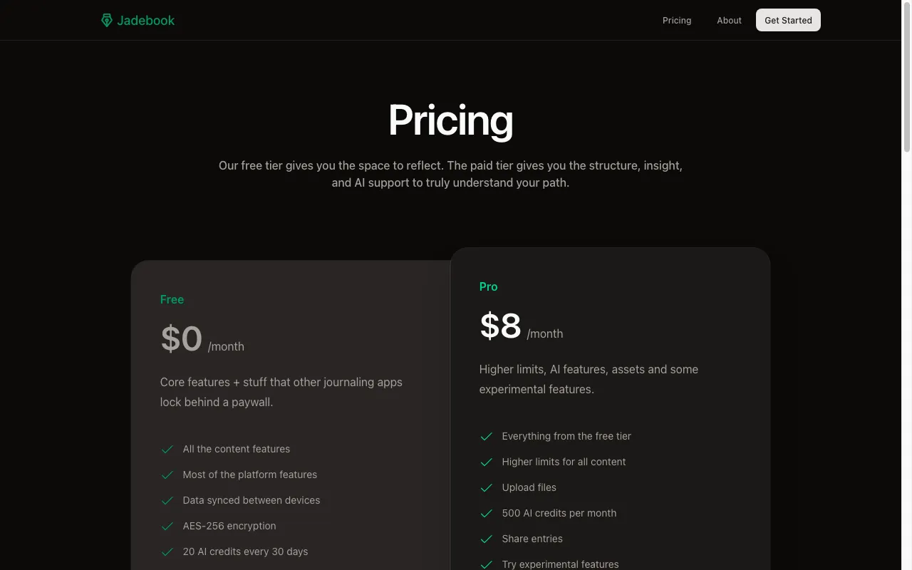 Jadebook — pricing page