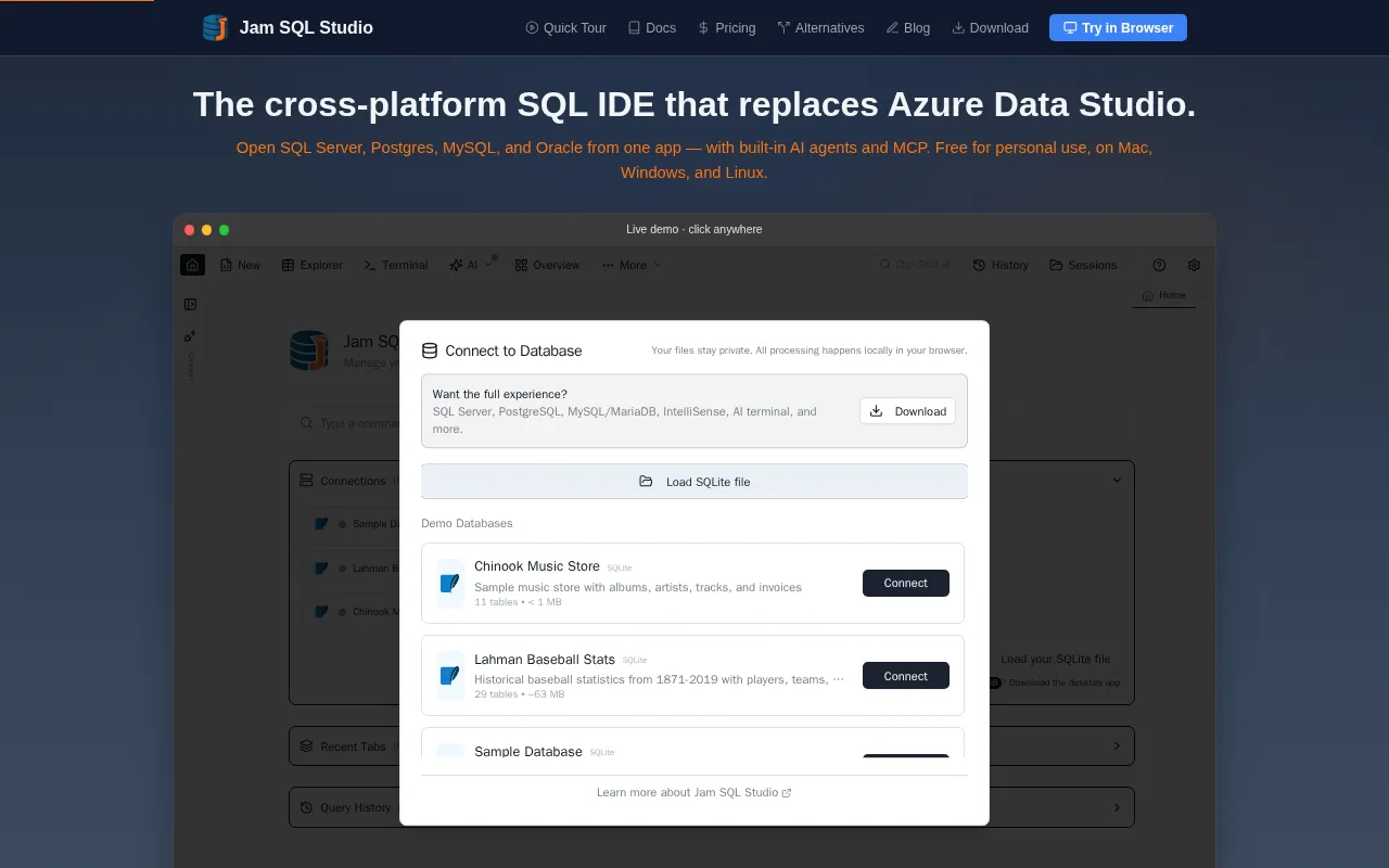 Jam SQL Studio — preview screenshot