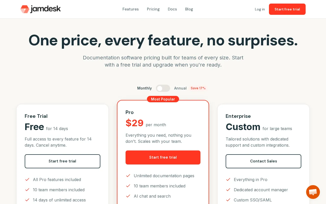 Jamdesk — pricing page