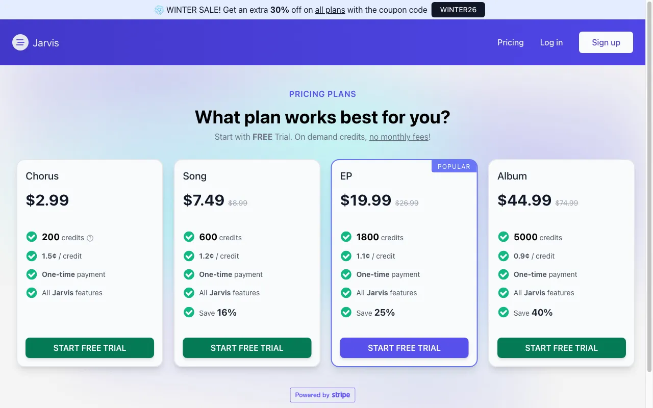 Jarvis — pricing page