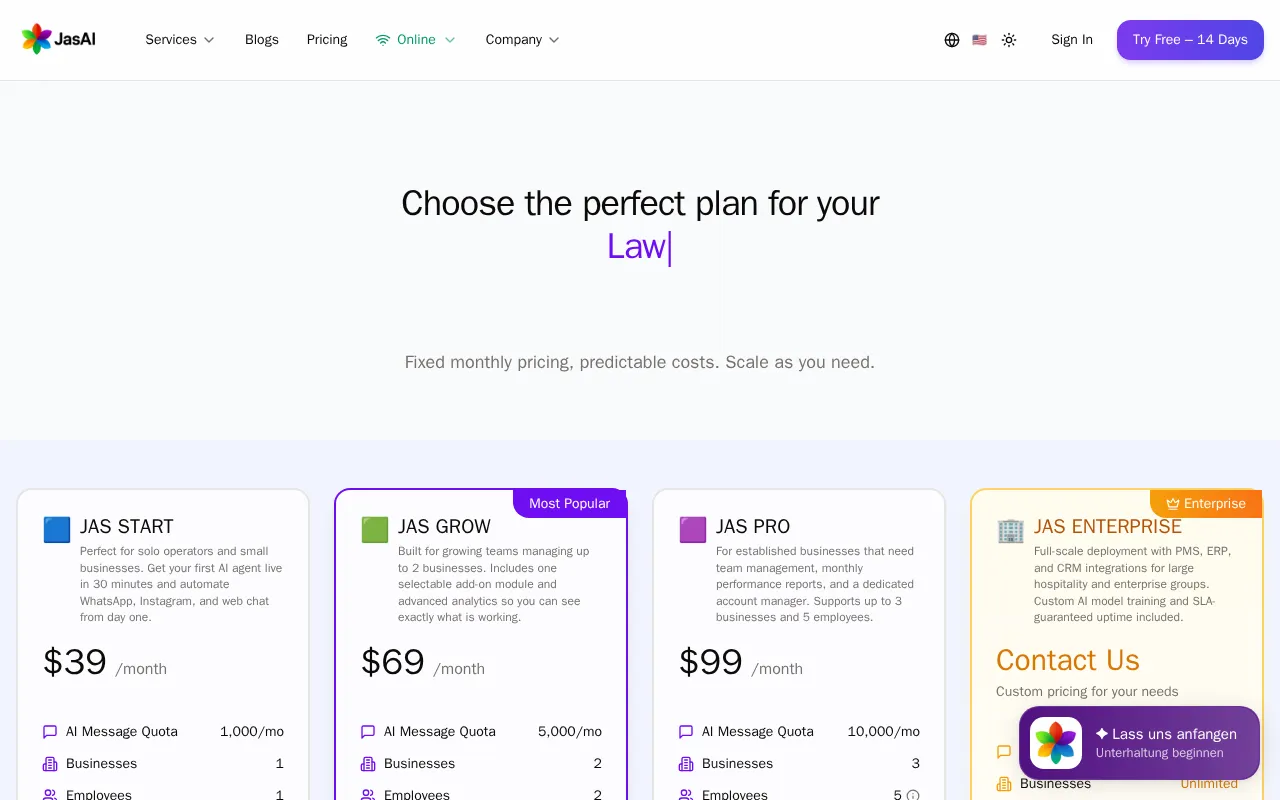 Jas AI — pricing page