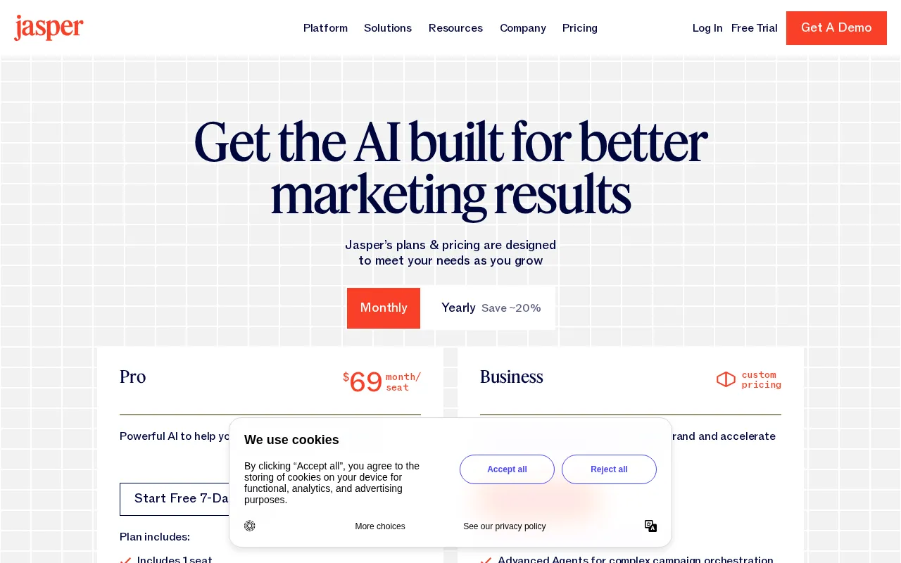 Jasper Art — pricing page