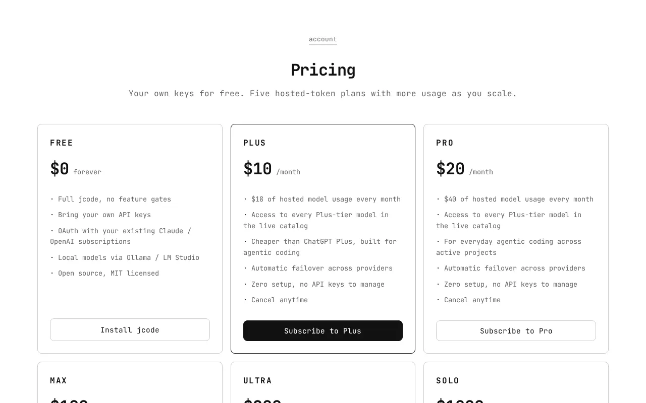 Jcode.sh — pricing page