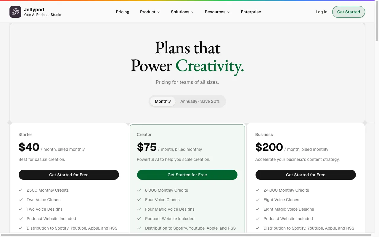 Jellypod — pricing page