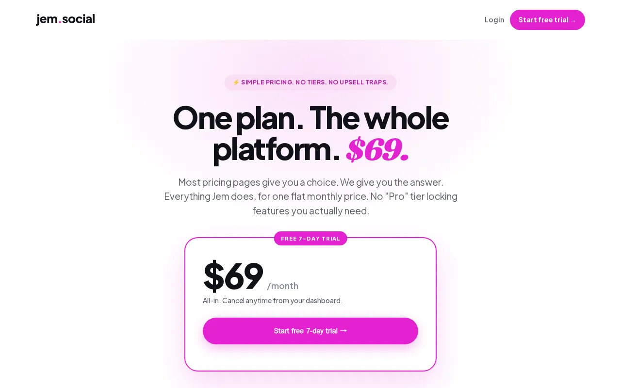Jem Social — pricing page