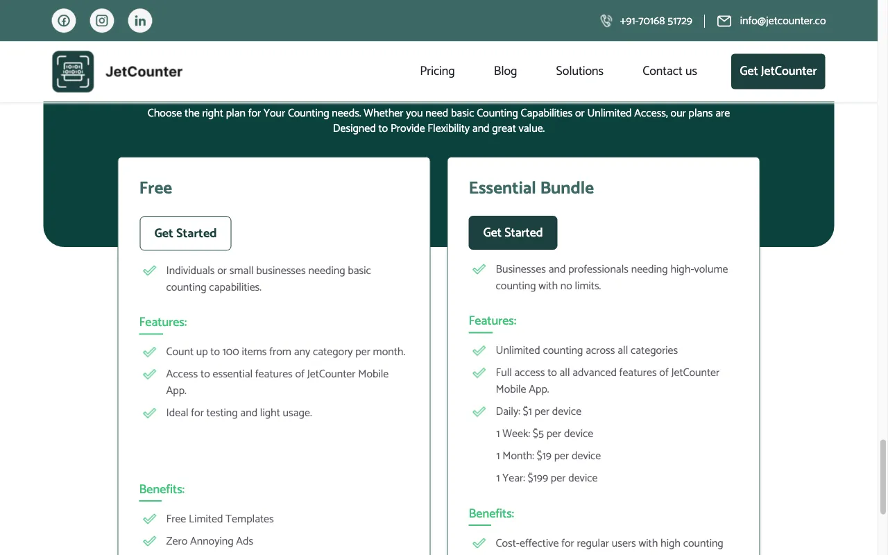 Jetcounter — pricing page