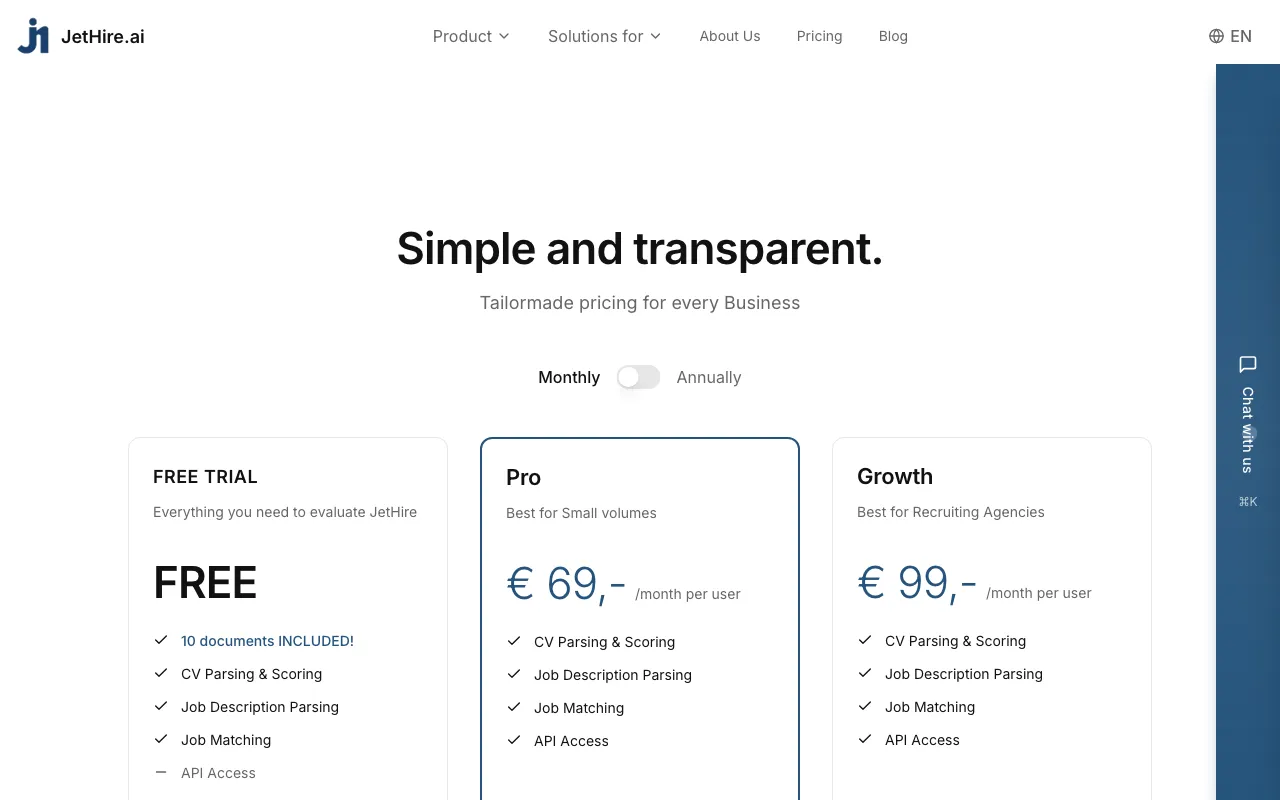 JetHire.ai — pricing page