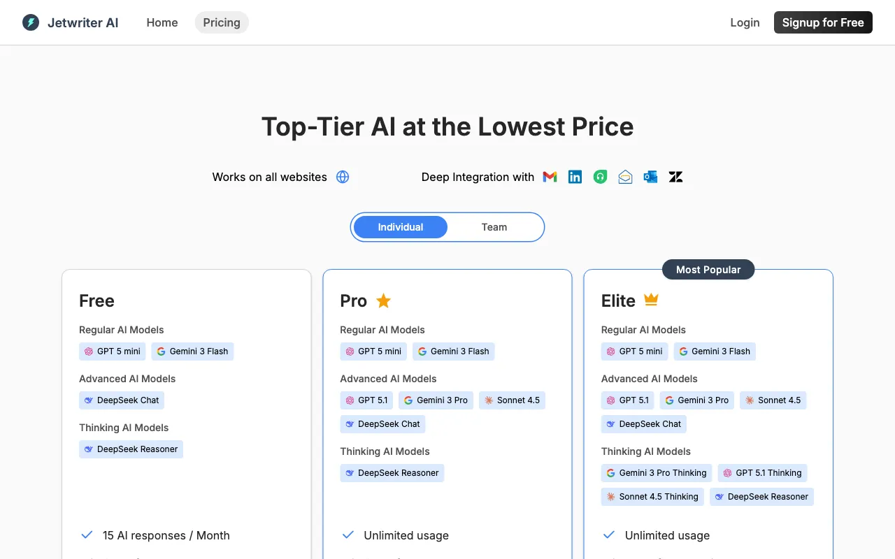 Jetwriter AI — pricing page