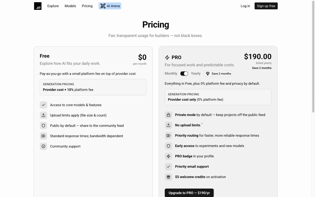 JIT.codes — pricing page