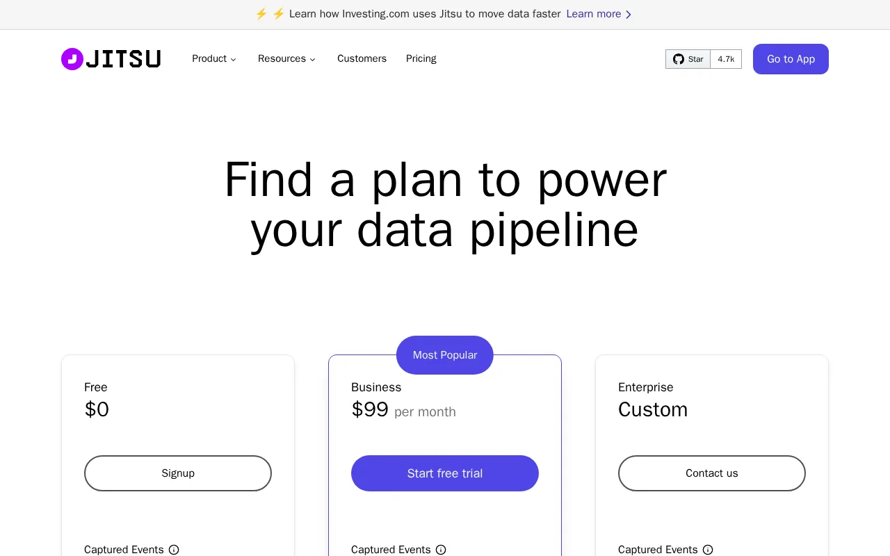Jitsu — pricing page