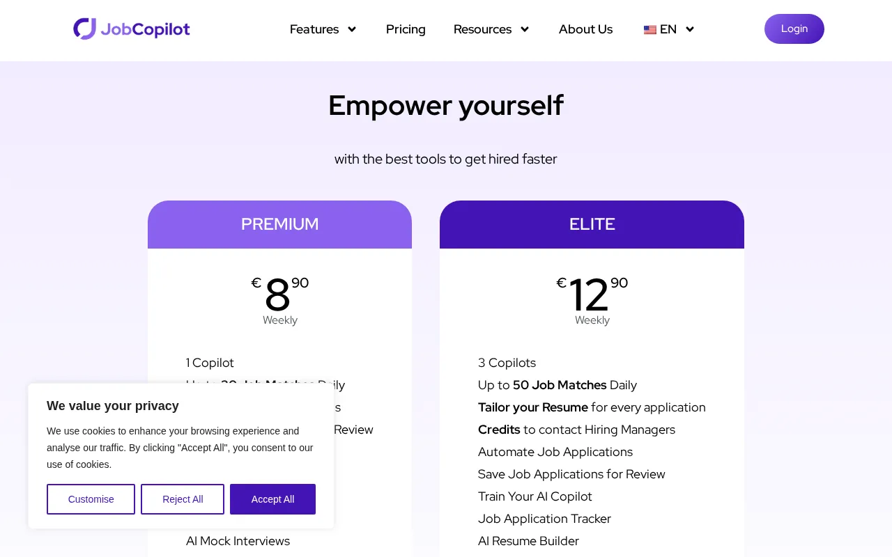 JobCopilot — pricing page