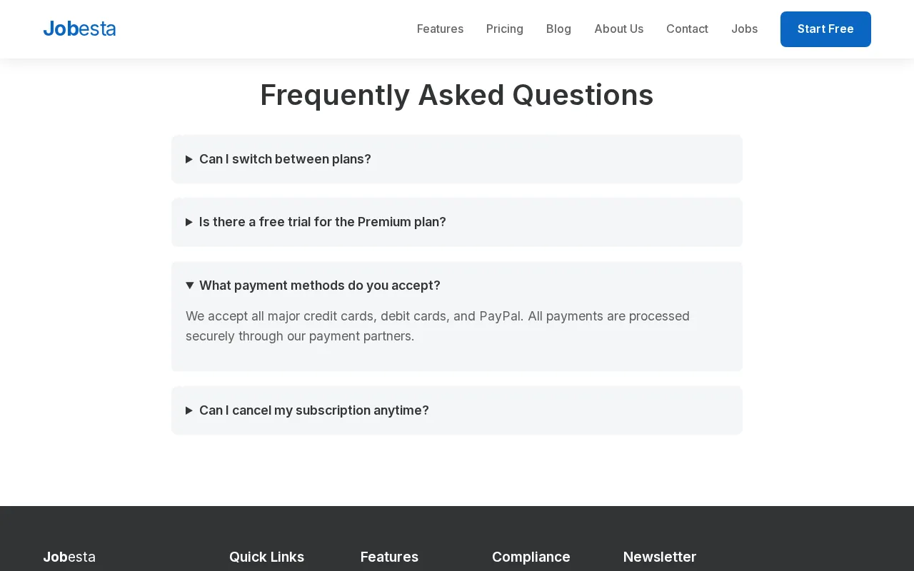 Jobesta — pricing page