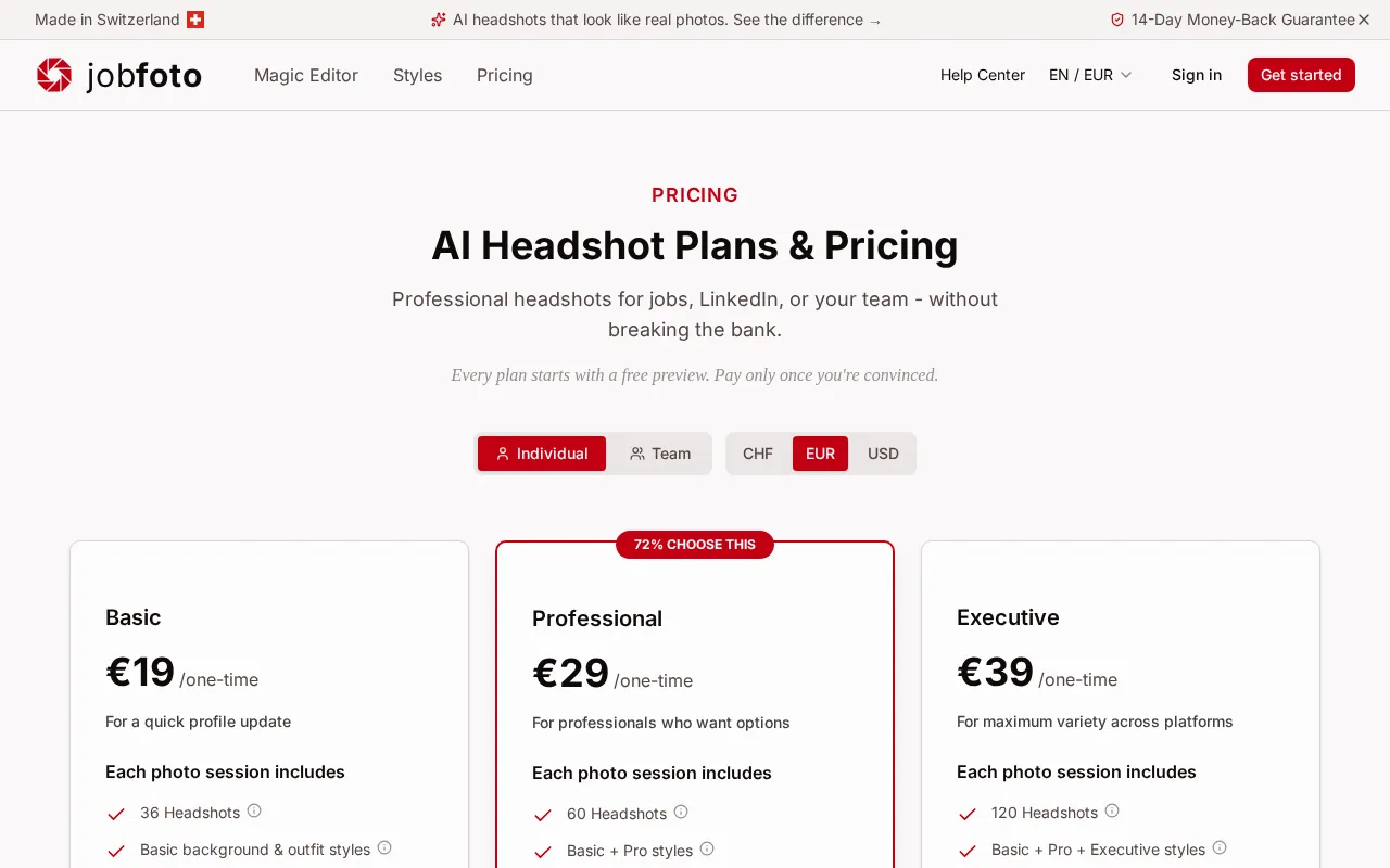 jobfoto — pricing page