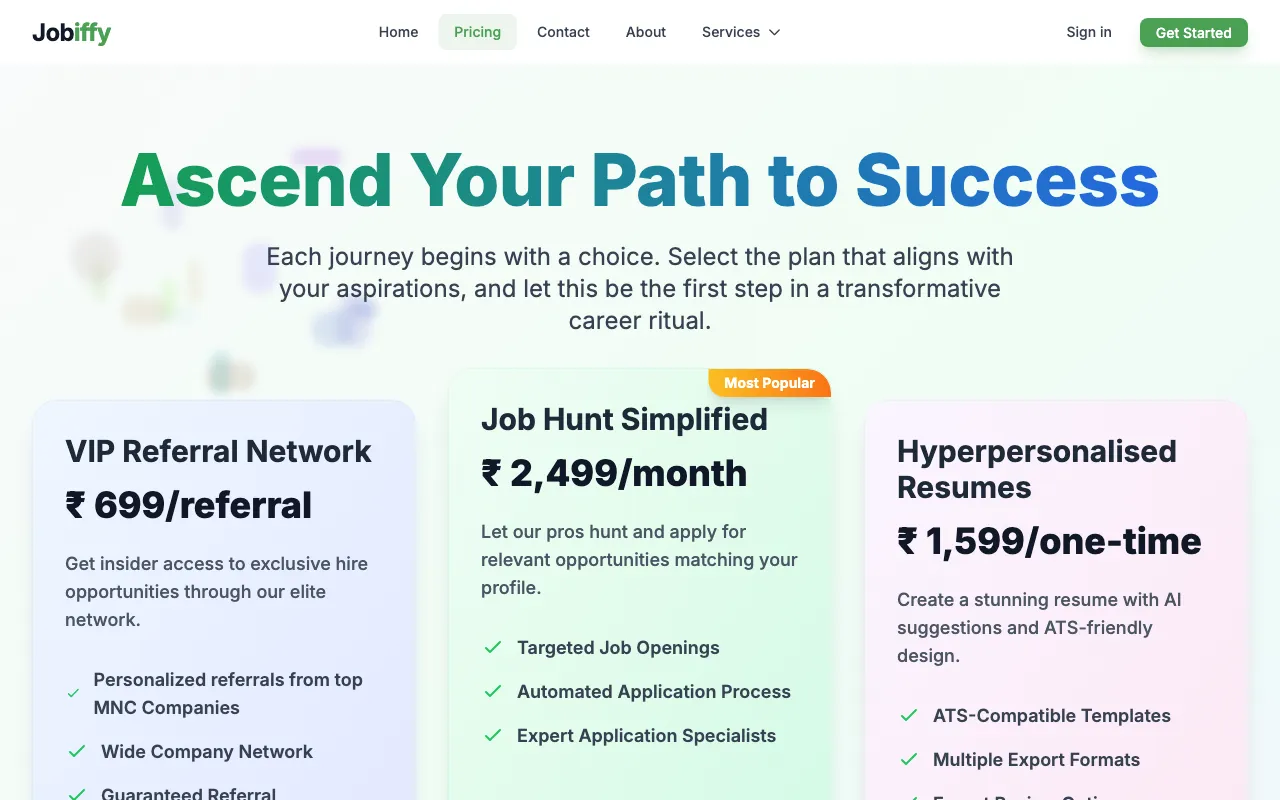 Jobiffy — pricing page