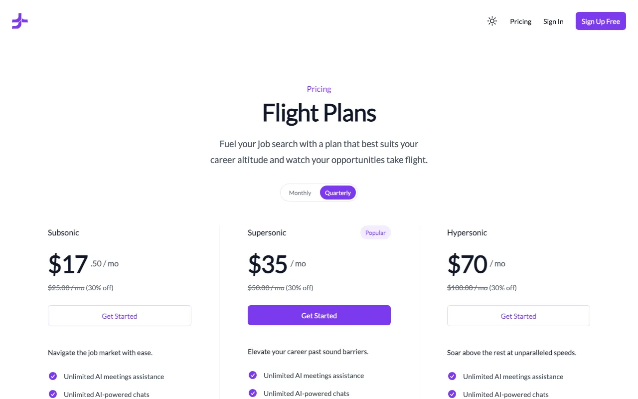 JobJette — pricing page