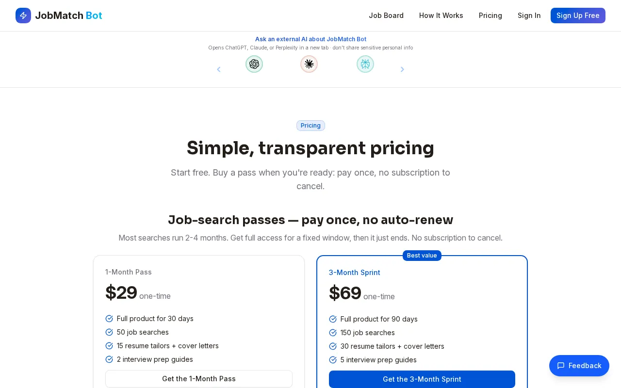 Jobmatch.bot — pricing page