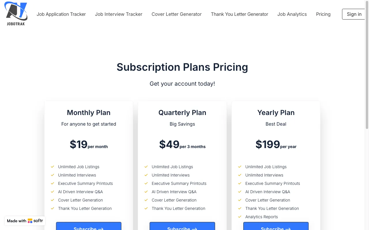 Jobotrak — pricing page