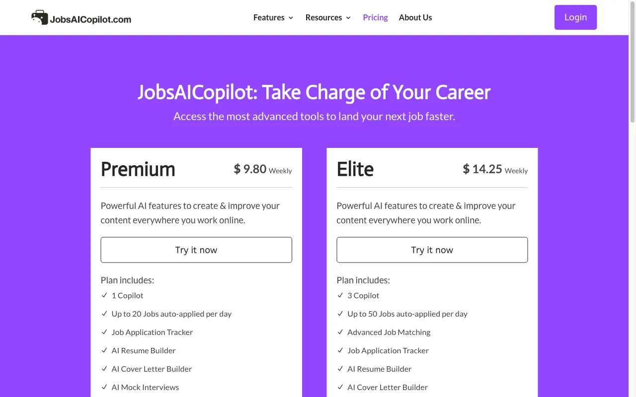 JobsAICopilot — pricing page