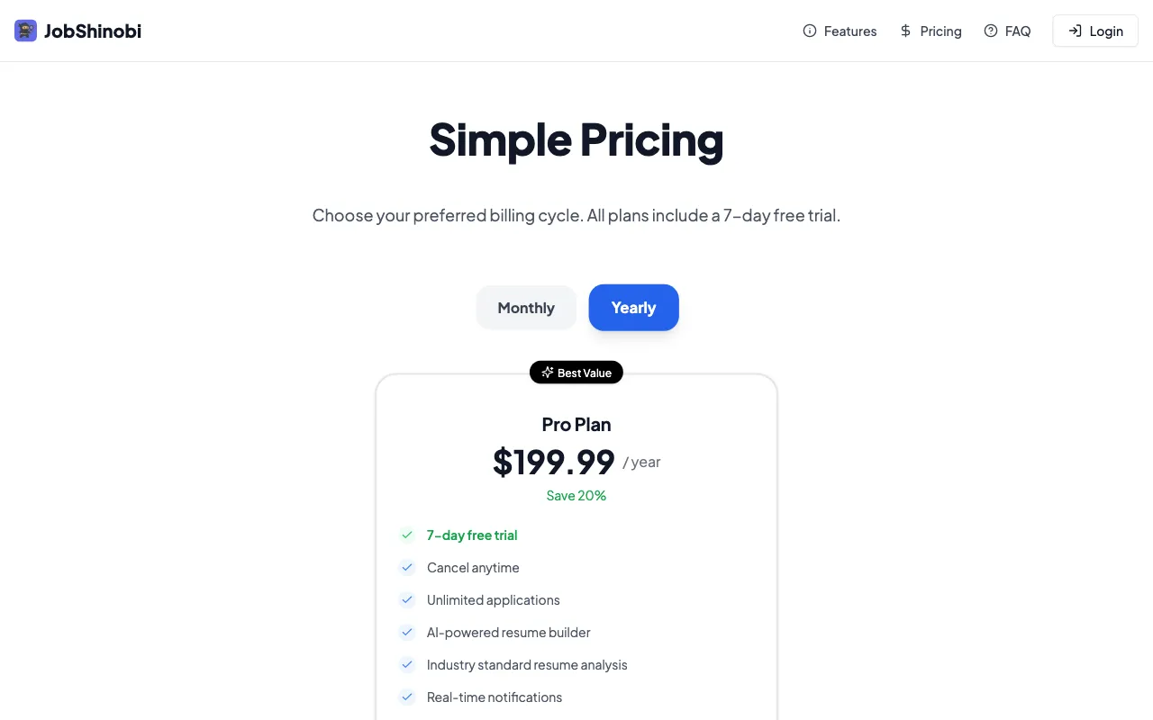 JobShinobi — pricing page