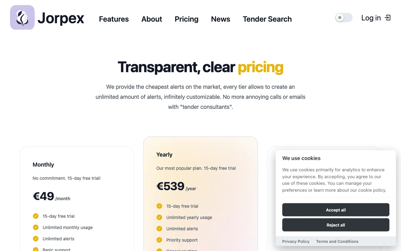 Jorpex — pricing page