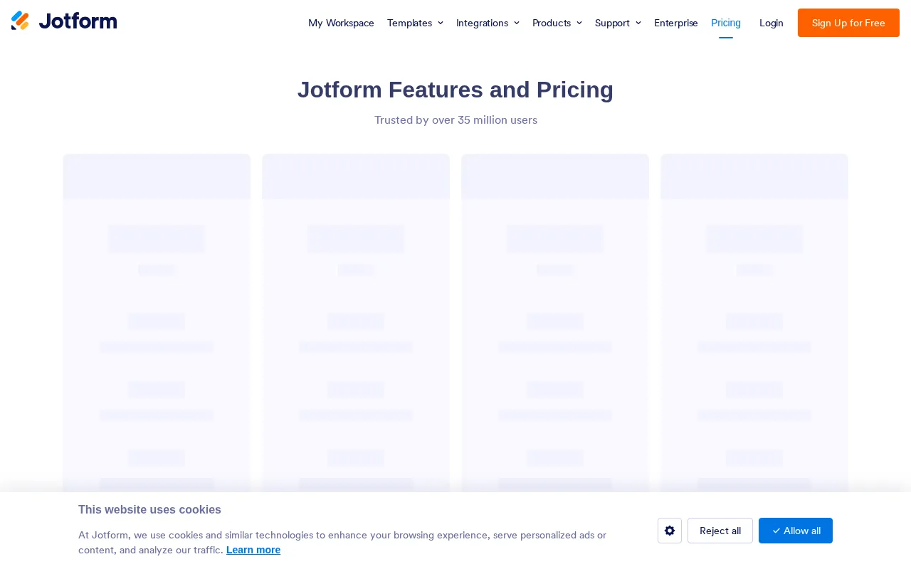 Jotform AI Agents — pricing page
