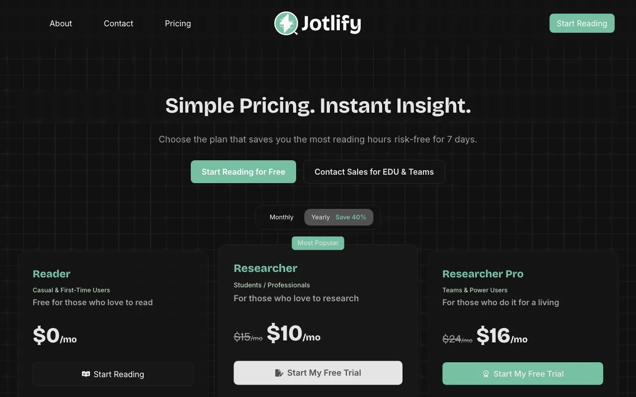Jotlify — pricing page