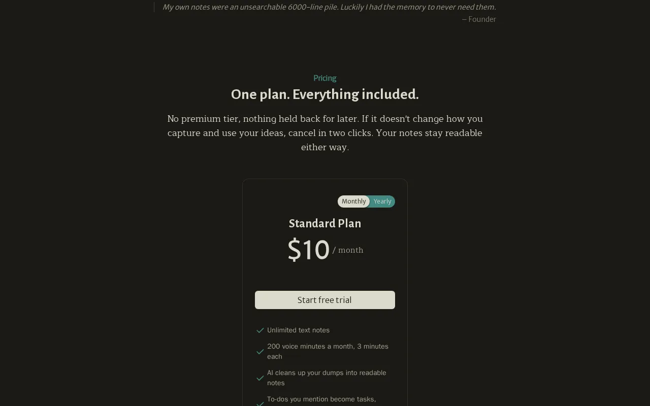 Jottify — pricing page