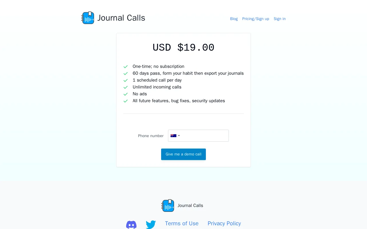 Journal Calls — pricing page