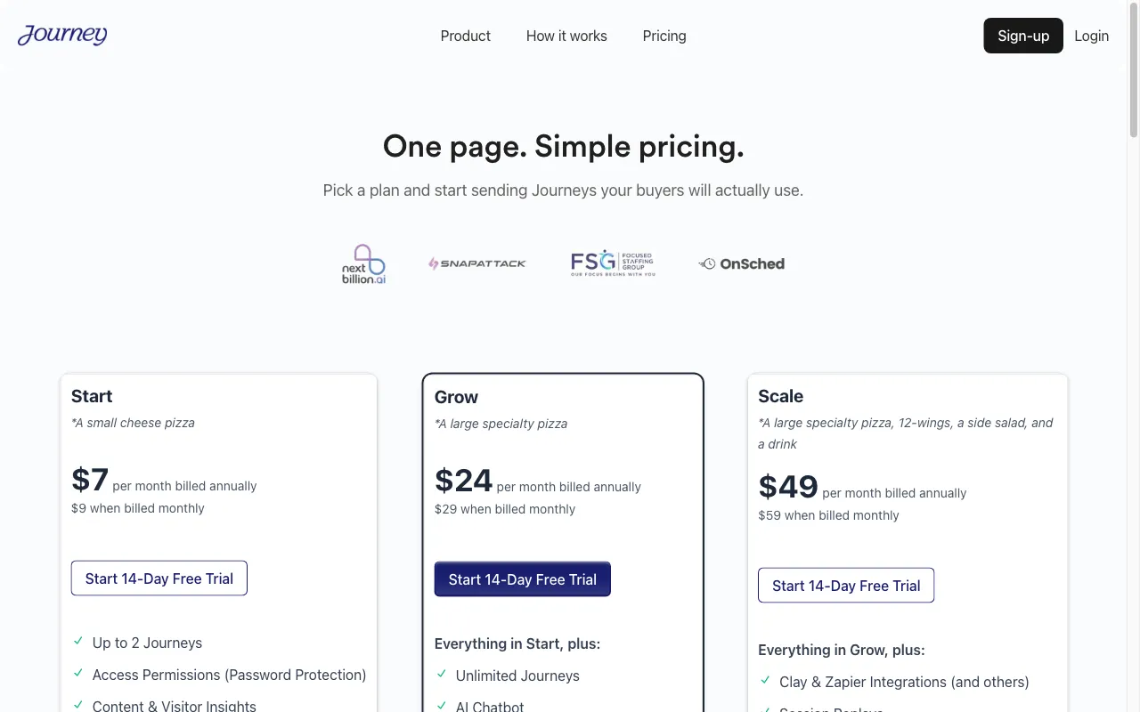 Journey.io — pricing page