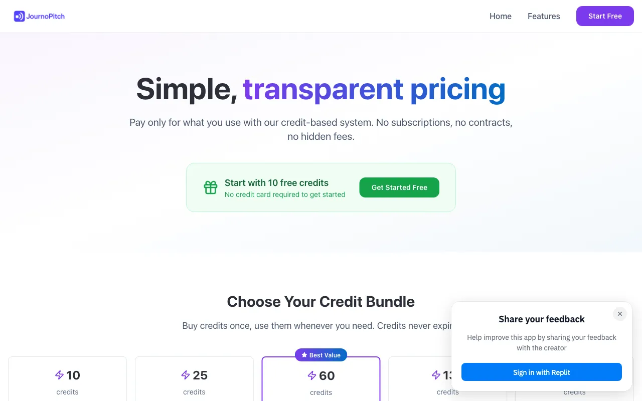 JournoPitch — pricing page