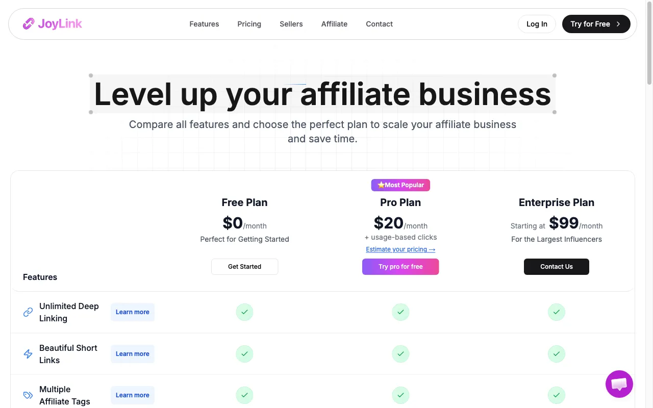 JoyLink — pricing page