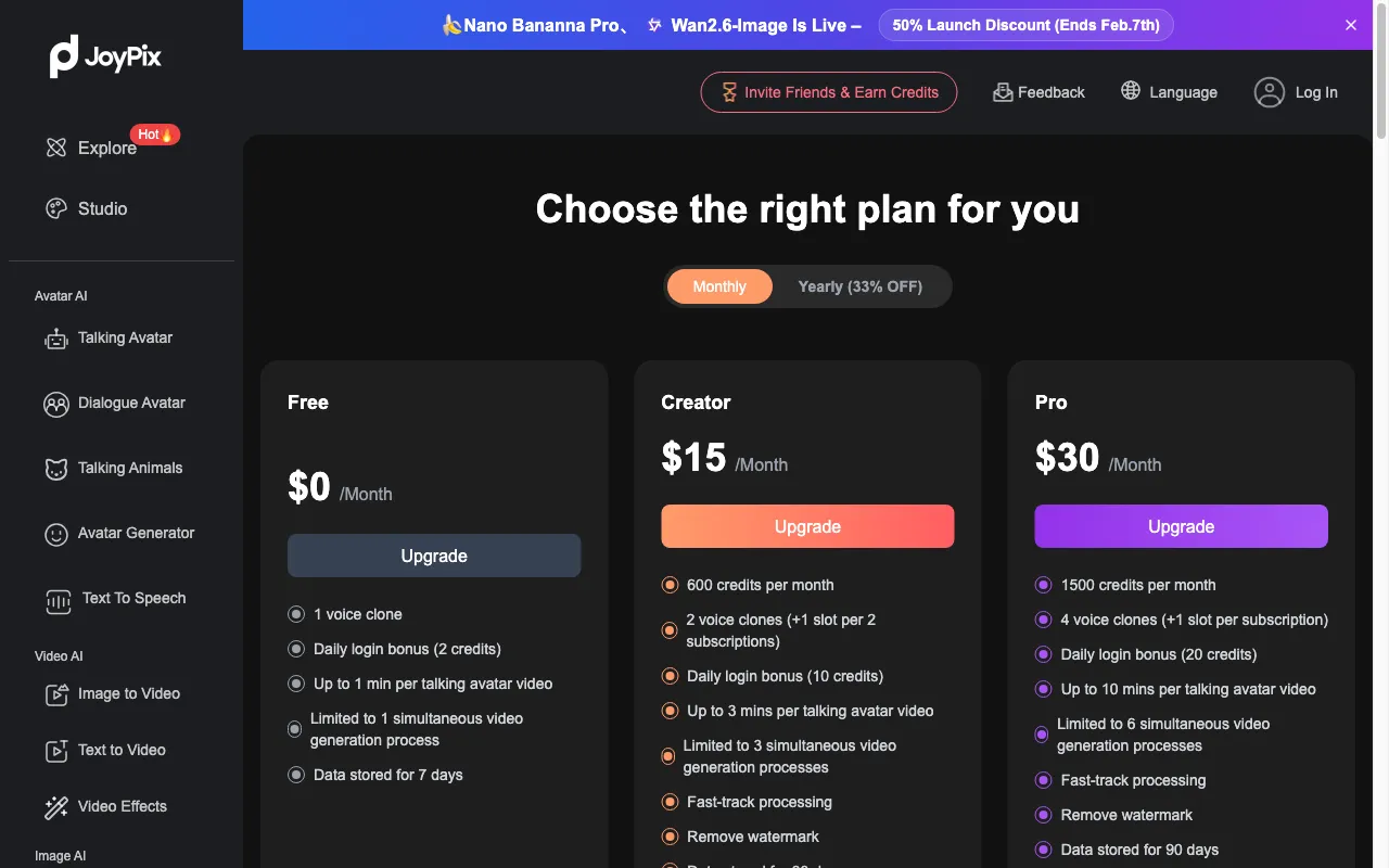 JoyPix.ai — pricing page