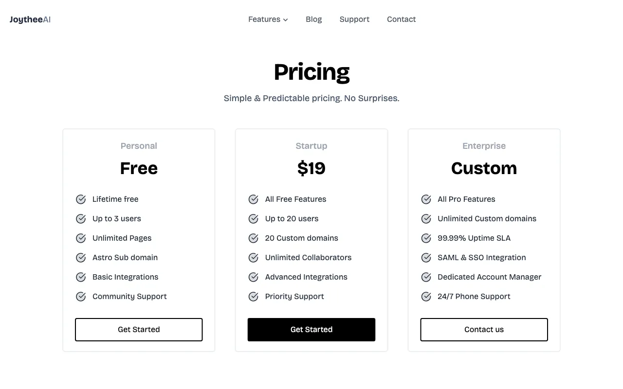Joythee AI — pricing page