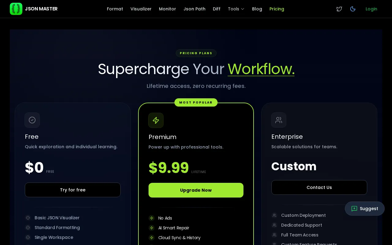 JSONMASTER — pricing page