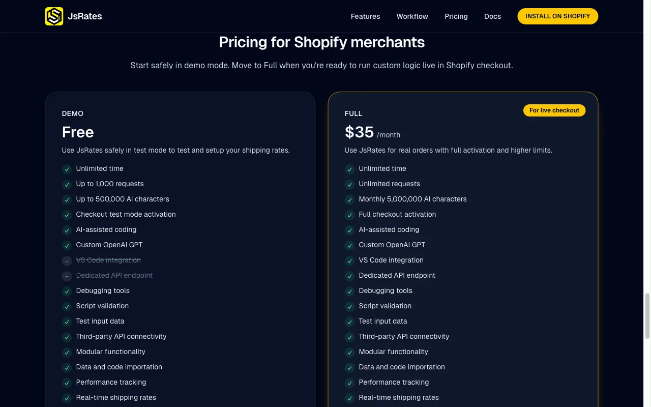 JsRates — pricing page