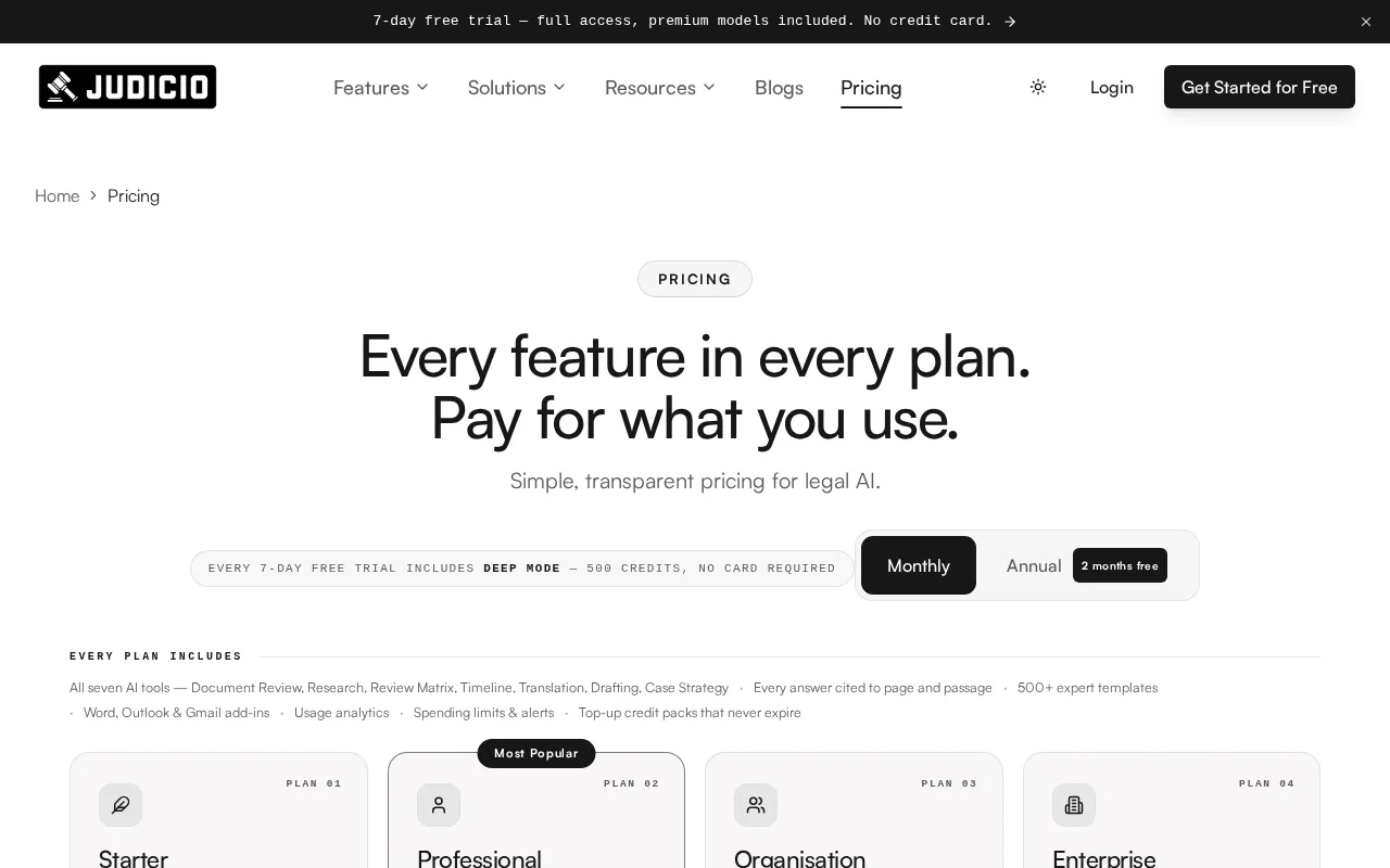 Judicio — pricing page